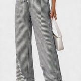 Sabrina | Lehké rovné kalhoty s nastavitelným pasem v pruhovaném vzoru