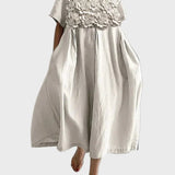 Veronika Elegantní Midi Šaty Béžové 3DkvětinamiPlisé