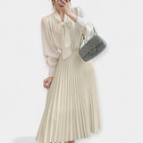 Karolína Sofistikovaná Dlouhá Saténová Plisovaná Sukně