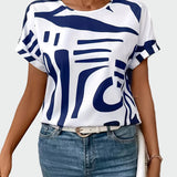 Eva Elegantní Letní Bílá Halenka GeometrickýmVzorem