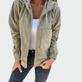 Eva Sofistikovaná Sametová Bunda Pruhovaná Univerzální