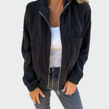 Eva Sofistikovaná Sametová Bunda Pruhovaná Univerzální