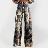 Kristýna Exkluzivní Široké Džíny Městské Vzorované