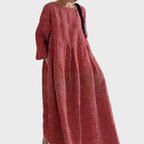 Markéta Elegantní Červené Šaty Tříčtvrťové Svislepruhované