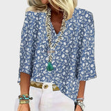 Karolína Elegantní Modrá Květinová Blůza Tříčtvrteční