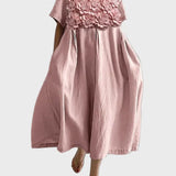 Veronika Elegantní Midi Šaty Béžové 3DkvětinamiPlisé