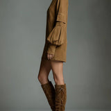 Viktorka | Volná mini šaty s rolákem v vintage stylu z semiše