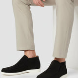 Pánské semišové loafers boty – Slip-On Chukka styl, plochý podpatek – Černé