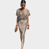 Magdaléna Elegantní Večerní Saténové Šaty Se Vzorem