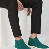 Pánské semišové loafers boty – Slip-On Chukka styl, plochý podpatek – Modrozelená