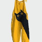 Věnceslava Elegantní Retro Salopeta SMotivemČernéŽlutéKočky