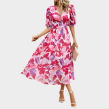 Magdaléna Sofistikovaná Midi Květinové Šaty Volány