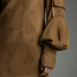 Viktorka | Volná mini šaty s rolákem v vintage stylu z semiše