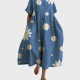 Věnceslava Elegantní Modré Šaty Bílými Kopretinami