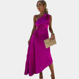 Karolína Romantická Asymetrické Květinové Skládané Šaty