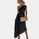 Karolína Romantická Asymetrické Květinové Skládané Šaty