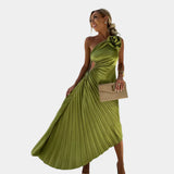 Karolína Romantická Asymetrické Květinové Skládané Šaty