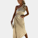 Karolína Romantická Asymetrické Květinové Skládané Šaty