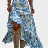 Karen | Maxi květinová sukně s rozparkem a volánky