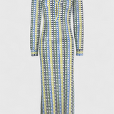 Crisanta | Dlouhé potištěné šaty s vícebarevnými vlnami a dlouhým rukávem