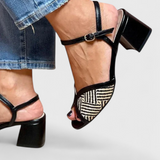 Black | Sandály na vysokém podpatku s barevnými bloky a kotníkovým páskem