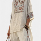 Lucie Elegantní Set Lněný Středomořský Červenozelený