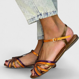 Raluca | Zlaté sandály s T-strap v multicolor provedení a přezkou