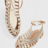 Sofica | Stříbrné sandály s kulatou špičkou a kotníkovým páskem