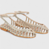 Sofica | Stříbrné sandály s kulatou špičkou a kotníkovým páskem