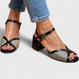 Black | Sandály na vysokém podpatku s barevnými bloky a kotníkovým páskem