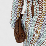 Crisanta | Dlouhé potištěné šaty s vícebarevnými vlnami a dlouhým rukávem