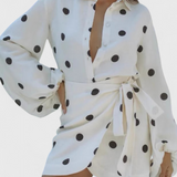 Romara | Minišaty s puntíky, dlouhým rukávem a zúženým pasem