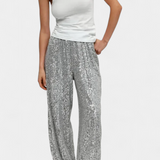 Elva | Kalhoty s vysokým pasem, flitry a volným střihem