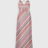 France | Vícebarevné pletené dlouhé šaty s hlubokým výstřihem do V a překříženými zády