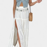 Dola | Maxi boho sukně s krajkou a předním rozparkem