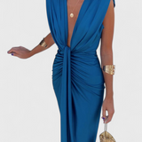 Lakisha | Nabírané midi šaty s hlubokým výstřihem do V