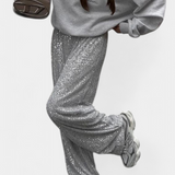 Elva | Kalhoty s vysokým pasem, flitry a volným střihem