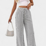 Sabrina | Lehké rovné kalhoty s nastavitelným pasem v pruhovaném vzoru