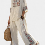 Lucie Elegantní Set Lněný Středomořský Červenozelený