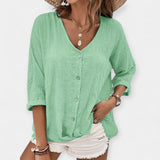 Marie Elegantní Lněná Modrá KošileSVýstřihemV Lehká