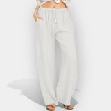 Magdaléna Elegantní Lněné Kalhoty VolnýLetníMěstskýStřih